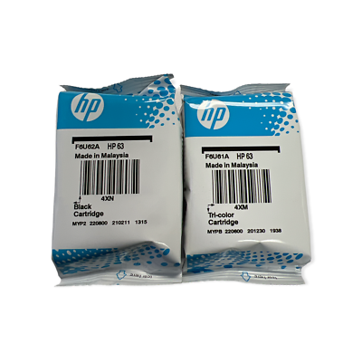 Genuine New HP 63 Black & Color Ink Cartridges Combo F6U62A F6U61A 2024
