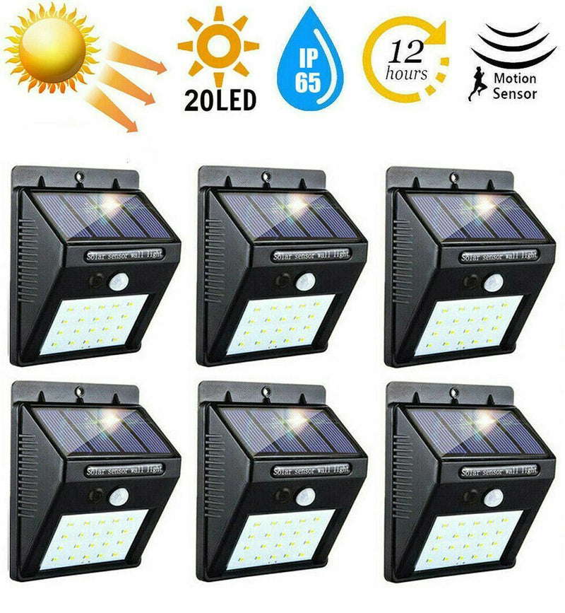 Outdoor 20 LED Solar Wall Lights Power PIR Motion Sensor Garden Yard Path Lamp