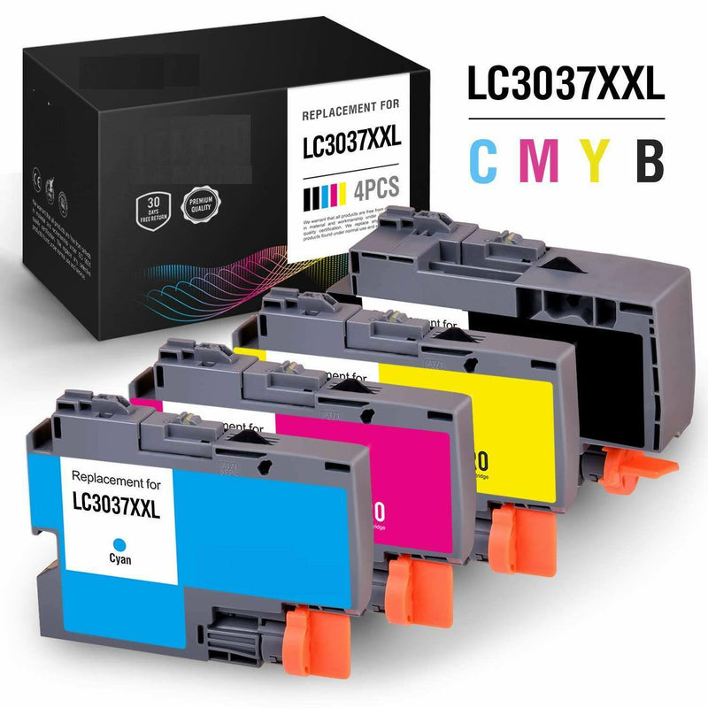 4 Packs Compatible Brother LC3037 High Yield Ink Black, Cyan, Magenta, Yellow