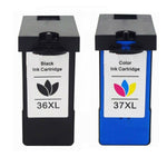 2pk Lexmark 36XL 37XL BLACK & COLOR Ink Cartridge for X3650 X4650 X5650 show ink