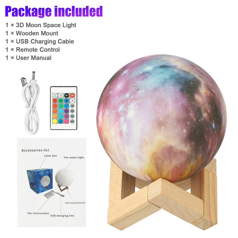 16 Colors 3D Printing LED Moon Night Light with Stand, Remote & Touch Control