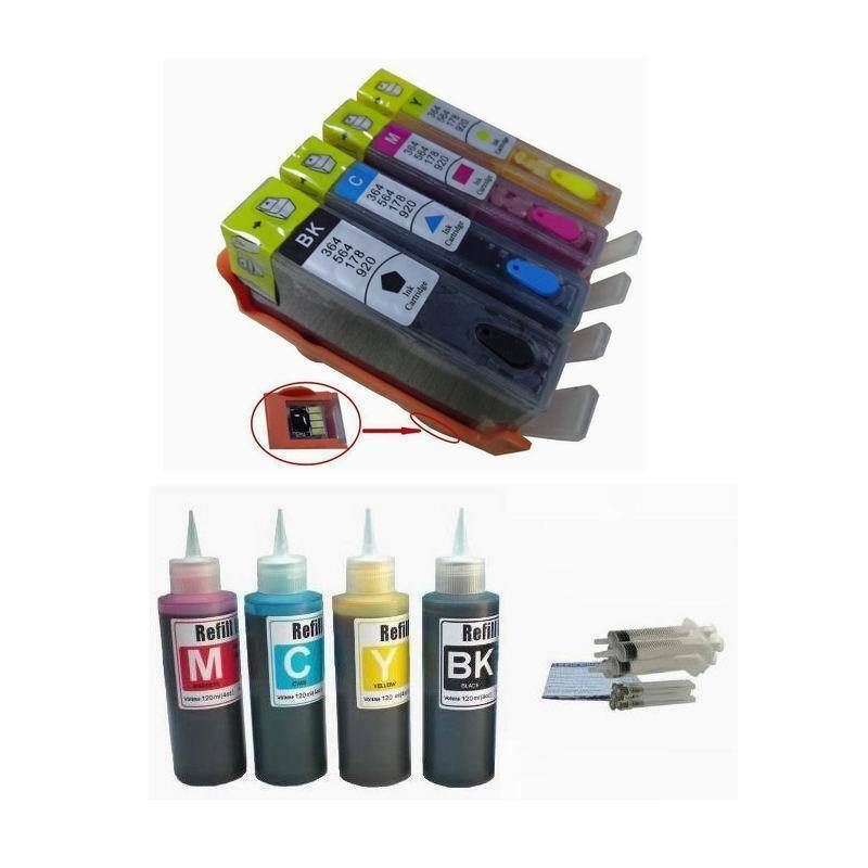 4 comp refillable cartridge HP 564 XL Photosmart 5510 5515 5520 plus 4x100ml ink