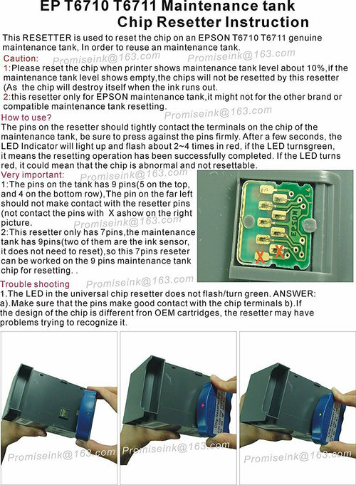 EPSON Workforce WF-3620 3640 7110 Maintenance Tank Box T6711 Chip Resetter