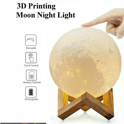 16 Colors 3D Printing LED Moon Night Light with Stand, Remote & Touch Control
