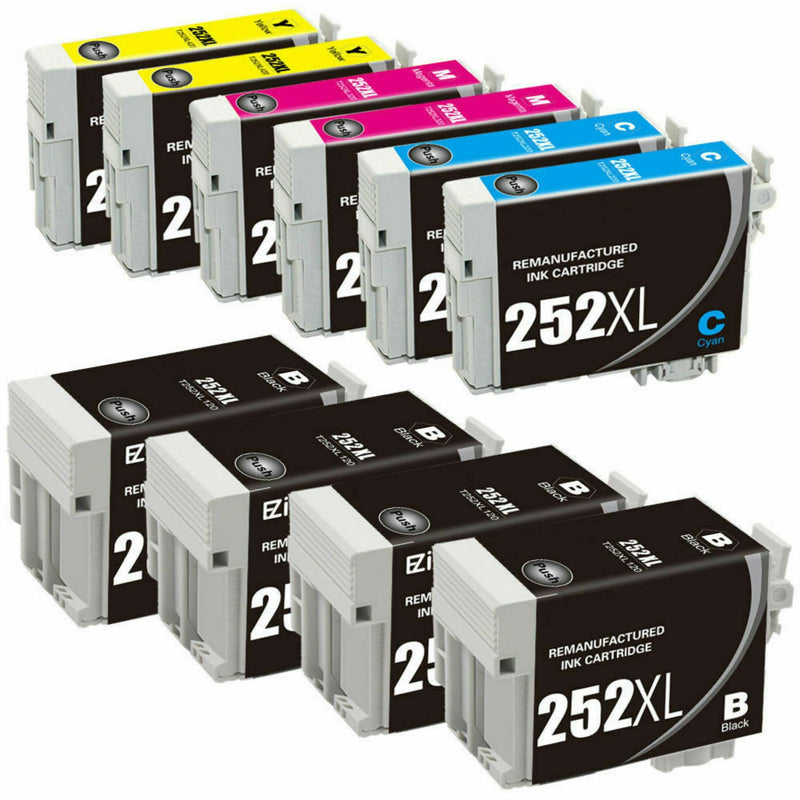 10 packs 252 XL T252XL Remanufactured Ink for Epson WorkForce WF-7620 WF-7710 WF-7720