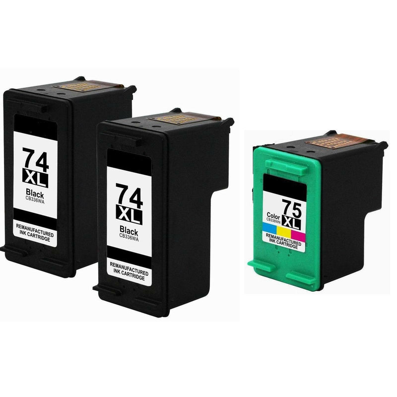 3Pk #74XL 75XL Black/Color Ink for HP Photosmart C4275 C4280 C4285 C4294 C4340