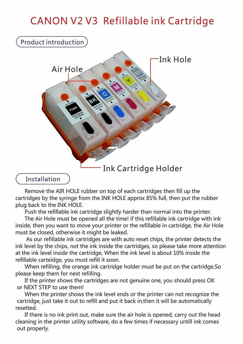 Canon MG7120 MG7520 IP8720 Empty Refillable Ink Cartridge PGI-250 CLI-251 - 6pks