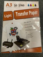 Inkjet heat transfer iron on paper Light color fabric 12" X 17" A3 - 50 sheets