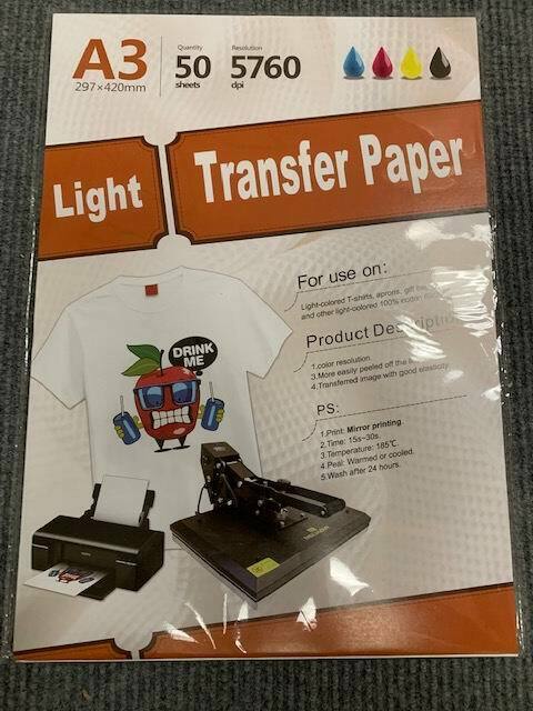 Inkjet heat transfer iron on paper Light color fabric 12" X 17" A3 - 50 sheets