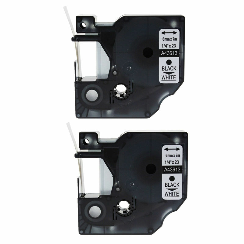 2PK 43613 Black on White Label Tape for DYMO D1 LabelManager 350 350D 6mm 1/4"