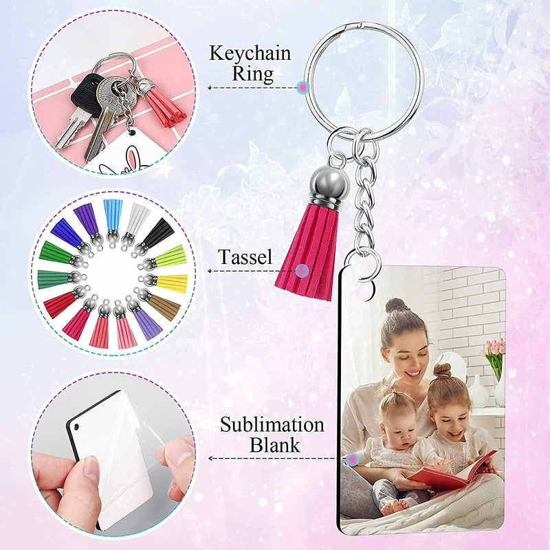 DIY Sublimation Keychain Blank 120Pcs Heat Transfer Keychain MDF Pendant 6 Style