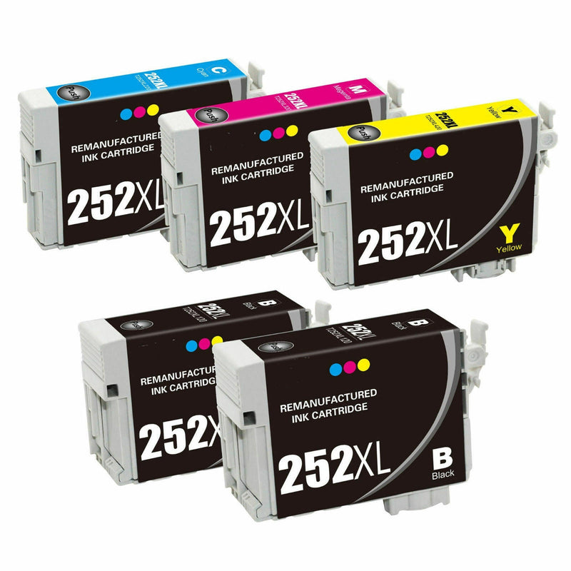 5 packs 252 XL T252XL Remanufactured Ink for Epson WorkForce WF-7620 WF-7710 WF-7720
