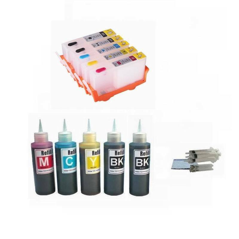 5 Empty Refillable Cartridge for HP 564 564XL Cartridges with ARC + 500ml ink