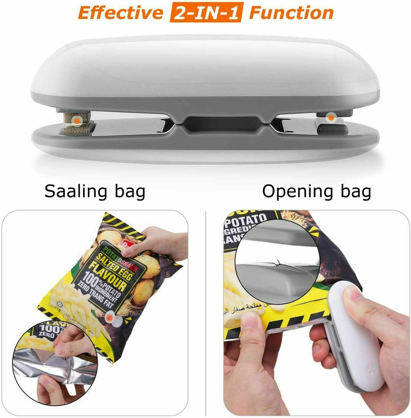 Mini Bag Sealer, 2-in-1 Chip Bag Sealers, Rechargeable Handheld
