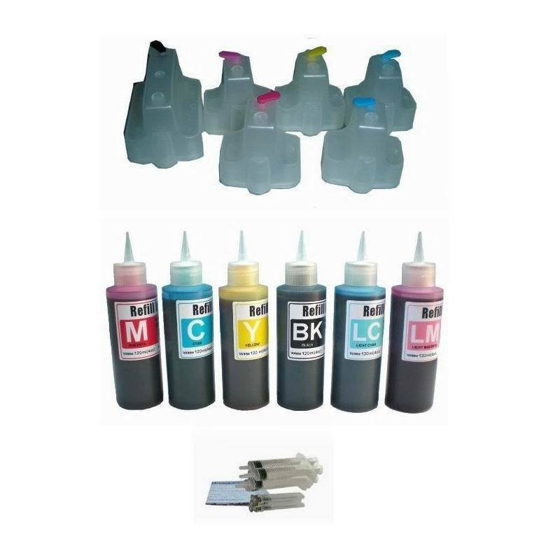 6 Packs Prefilled Refillable ink cartridges for HP 02  Plus 6x100ml ink bottles