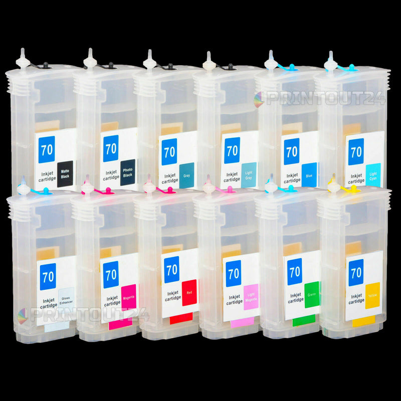 12 Pack Empty Refillable ink cartridge Kit for HP 70 DesignJet Z3200 130ml