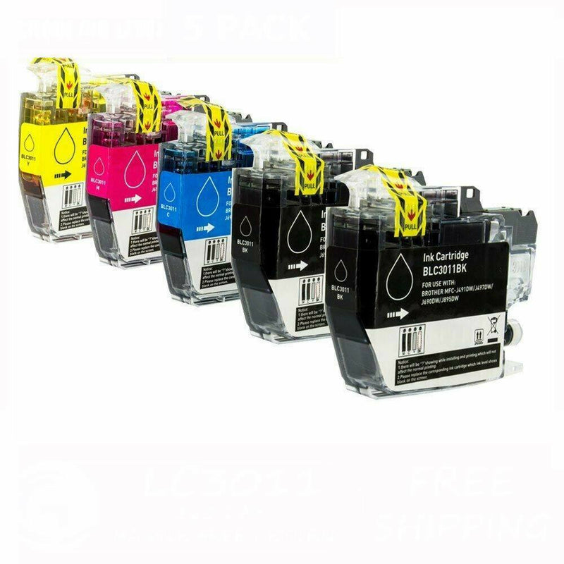 5pk for Brother LC3011 Black Cyan Magenta Yellow Ink Cartridge Set MFC-J491DW