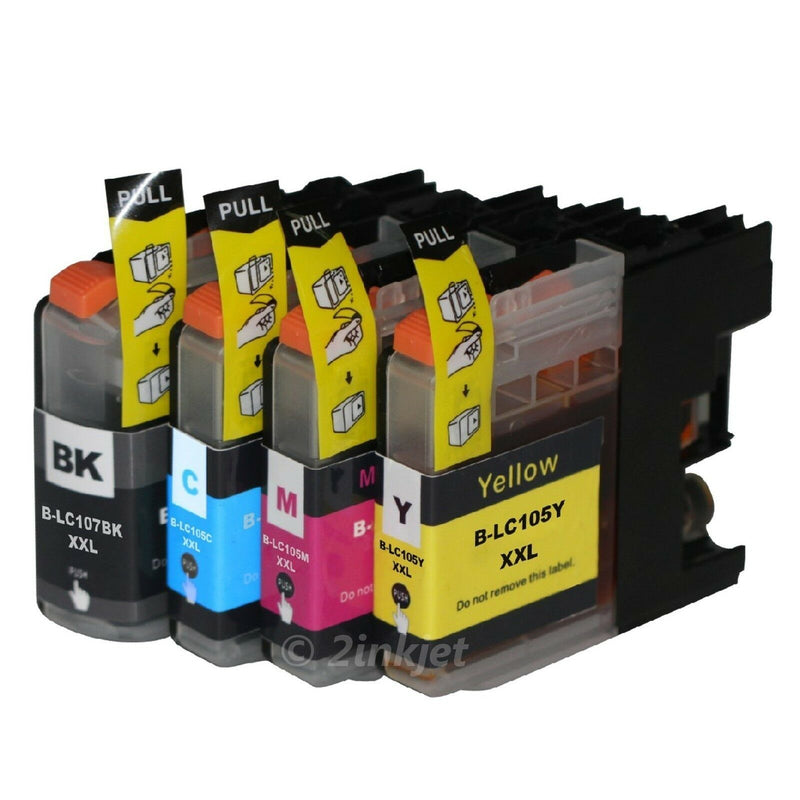 4 PK For Brother LC107 BK LC105 XXL Ink Cartridge MFC-J4710DW MFC-J4610DW J4410