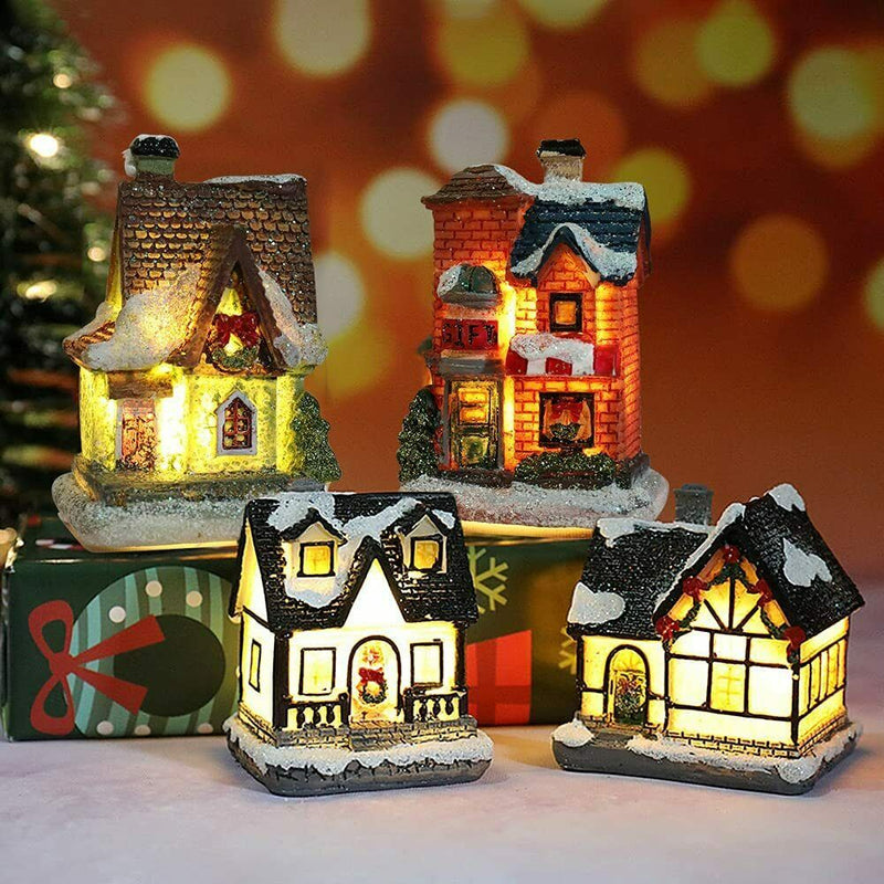 Resin Christmas Village Houses with LED Xmas Holiday Decoration Ornaments Gift