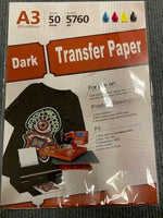 Inkjet heat transfer iron on paper Dark color fabric 12" X 17" A3 - 50 sheets