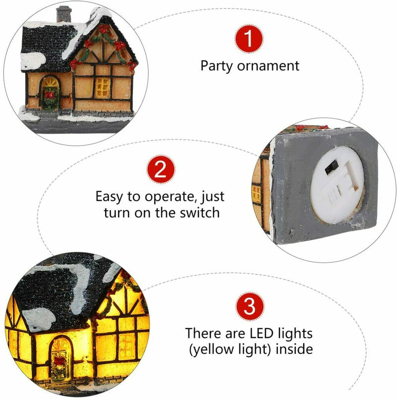 Resin Christmas Village Houses with LED Xmas Holiday Decoration Ornaments Gift