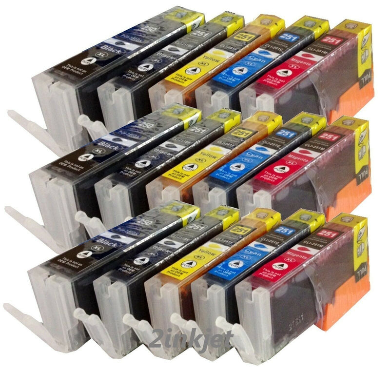 15 Pack PGI-250XL CLI-251XL Compatible Ink Cartridge for Pixma MG6320 MX722