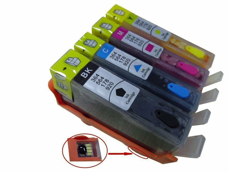 4pk Refillable Ink Cartridge SET for HP 564/564XL Deskjet 3520 3526 3521 3522