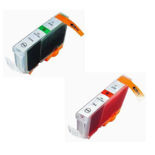 2 Pack Canon CLI-8 Green & CLI-8 Red compatible ink cartridges