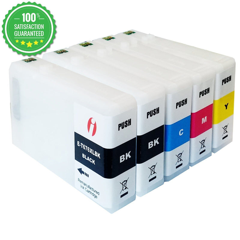 5 Pack Reman T676XL 676 XL Ink Cartridge For Epson WorkForce WP-4010 WP-4090 WP-4520 WP-4530